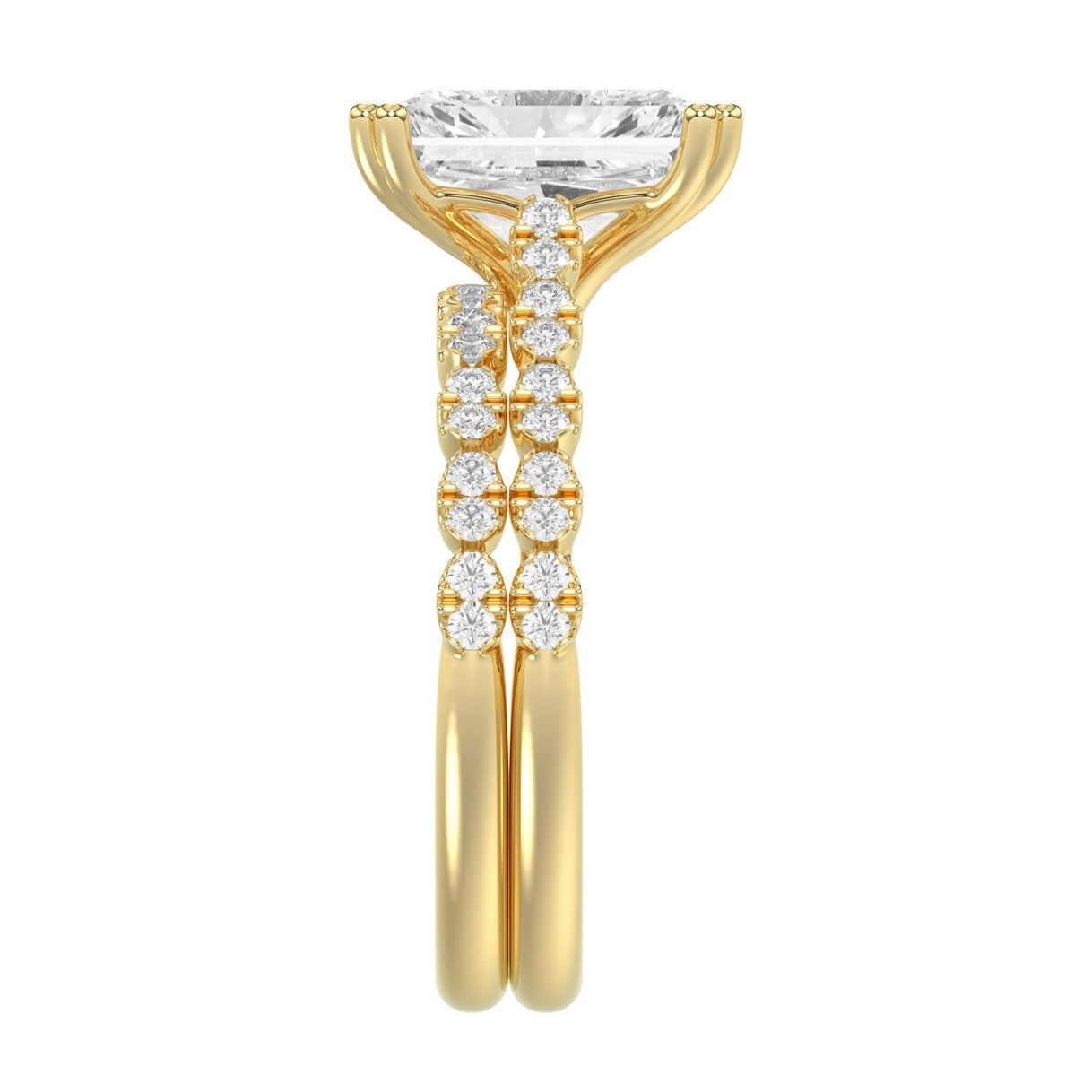 Ladies 14K Yellow Gold Ladies Elegance- Bridal Set  3 1/3CT Round &amp; Radiant Diamond 3.00CT Radiant Center stone (Color F-G -Clarity VS1/VS2)