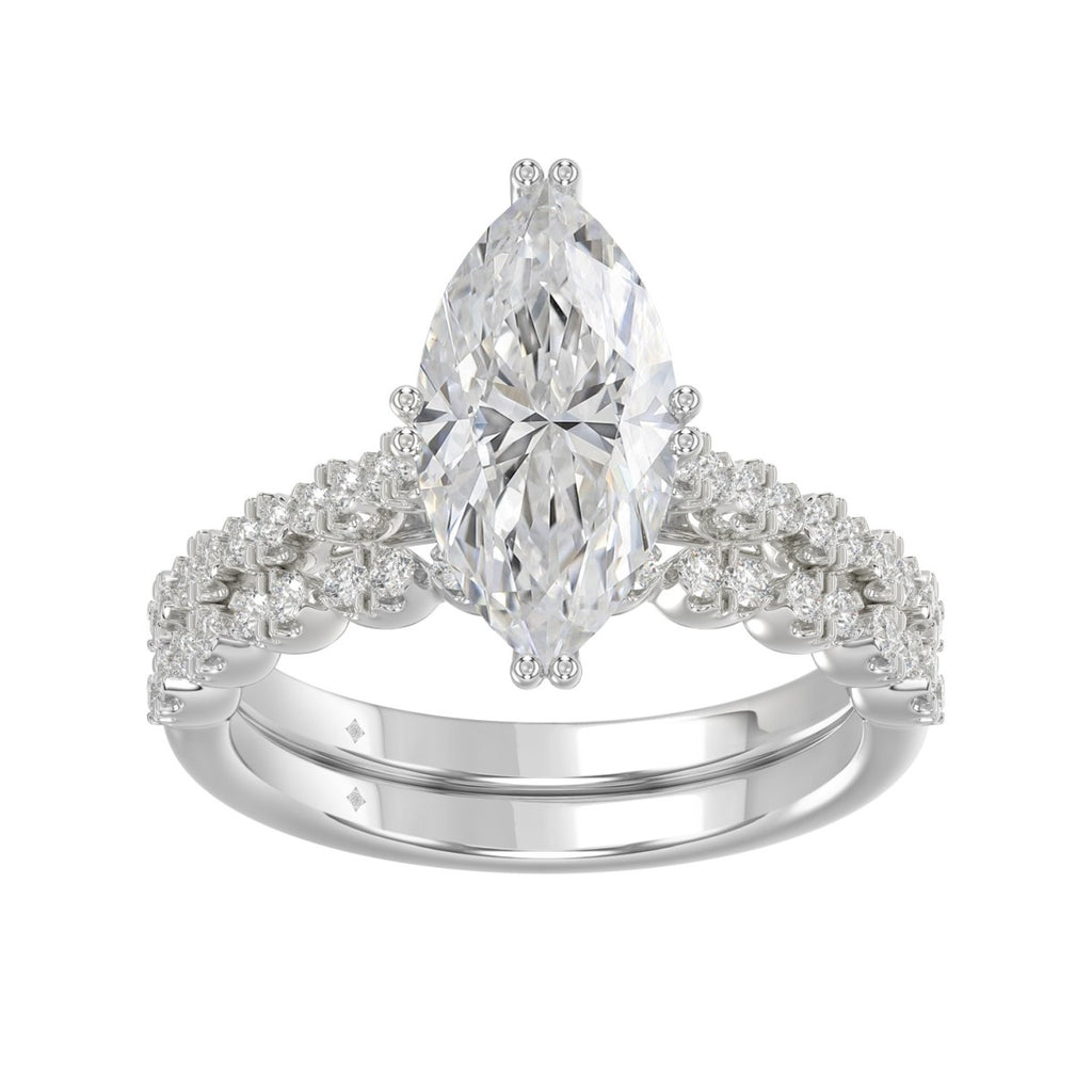 Ladies 14K White Gold Ladies Elegance- Bridal Set  3 1/3CT Round & Marquise Diamonds 3.00CT Marquise Center stone (Color F-G -Clarity VS1/VS2)