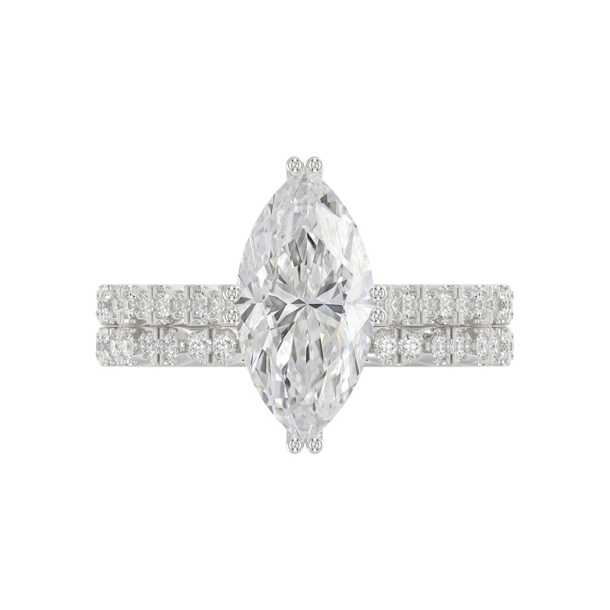 Ladies 14K White Gold Ladies Elegance- Bridal Set  3 1/3CT Round & Marquise Diamonds 3.00CT Marquise Center stone (Color F-G -Clarity VS1/VS2)