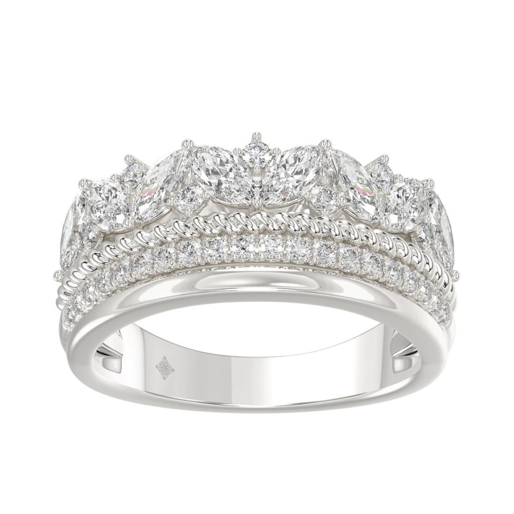 14K White Gold Ladies Fashion Ring with 1.00 CT Round & Marquise Diamonds