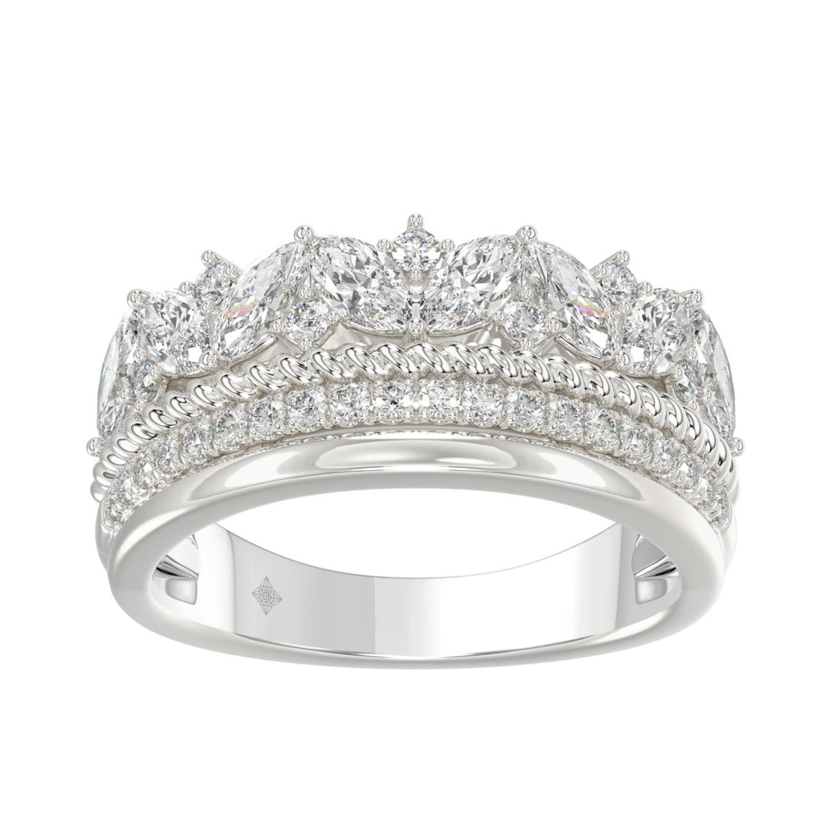 14K White Gold Ladies Fashion Ring with 1.00 CT Round & Marquise Diamonds