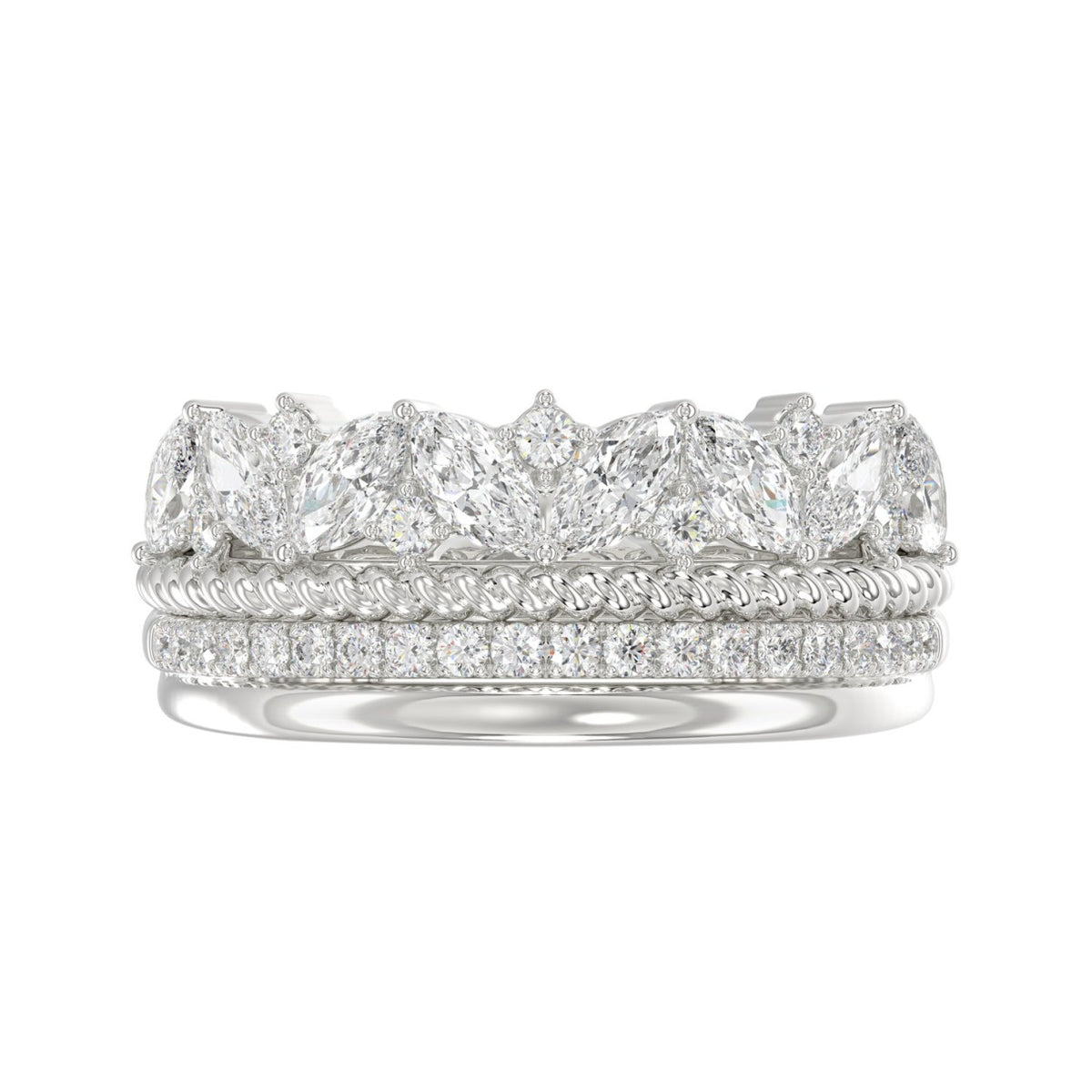 14K White Gold Ladies Fashion Ring with 1.00 CT Round & Marquise Diamonds