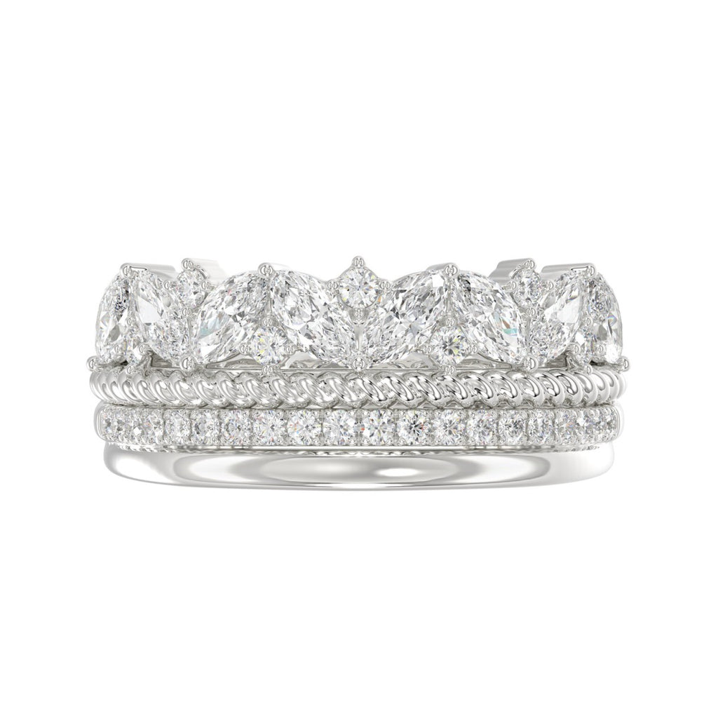 14K White Gold Ladies Fashion Ring with 1.00 CT Round & Marquise Diamonds
