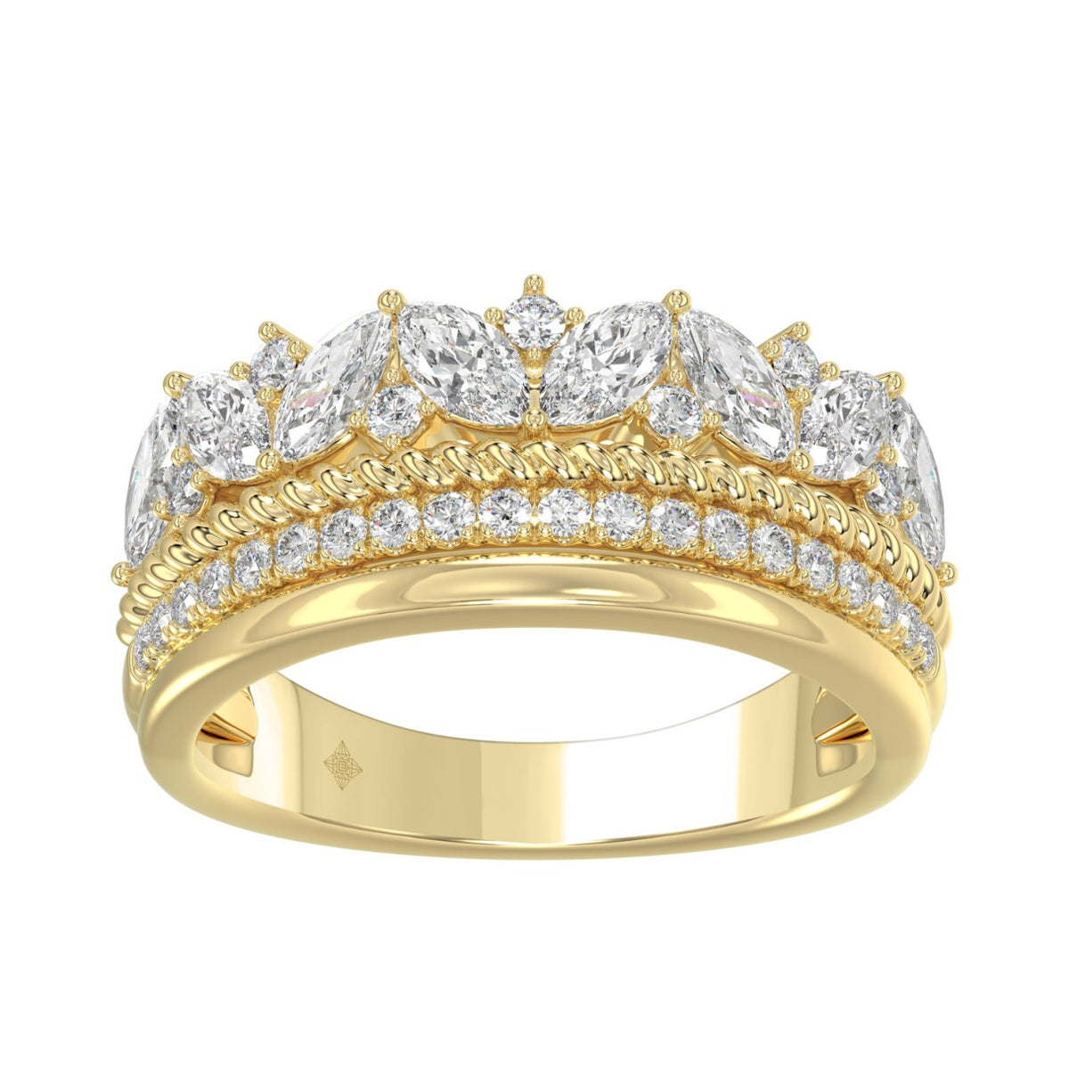 14K Yellow Gold Ladies Fashion Ring with 1.00 CT Round & Marquise Diamonds