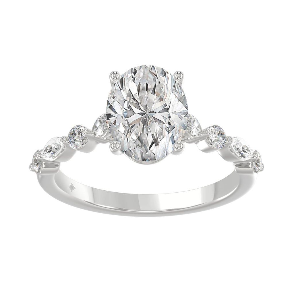 14K White Gold Oval Diamond Fancy Engagement Ring for Ladies 2 1/2CT with Marquise &amp; Round Diamond 2.00CT Oval Center stone (Color F-G -Clarity VS1/VS2)