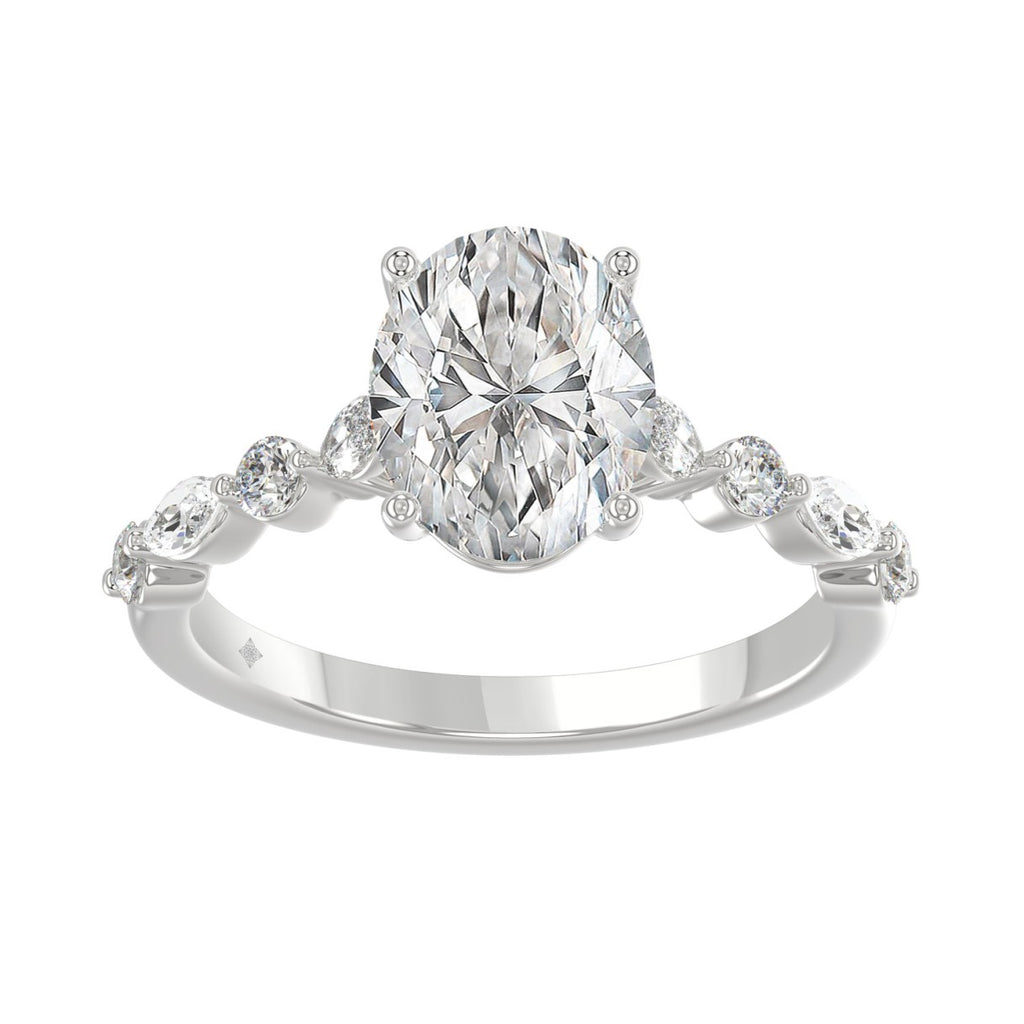 14K White Gold Oval Diamond Fancy Engagement Ring for Ladies 2 1/2CT with Marquise &amp; Round Diamond 2.00CT Oval Center stone (Color F-G -Clarity VS1/VS2)