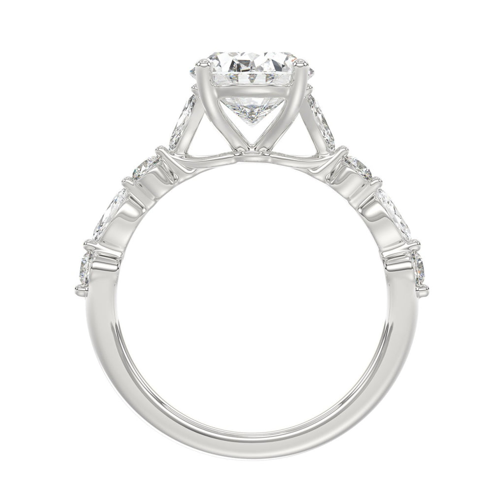 14K White Gold Oval Diamond Fancy Engagement Ring for Ladies 2 1/2CT with Marquise &amp; Round Diamond 2.00CT Oval Center stone (Color F-G -Clarity VS1/VS2)