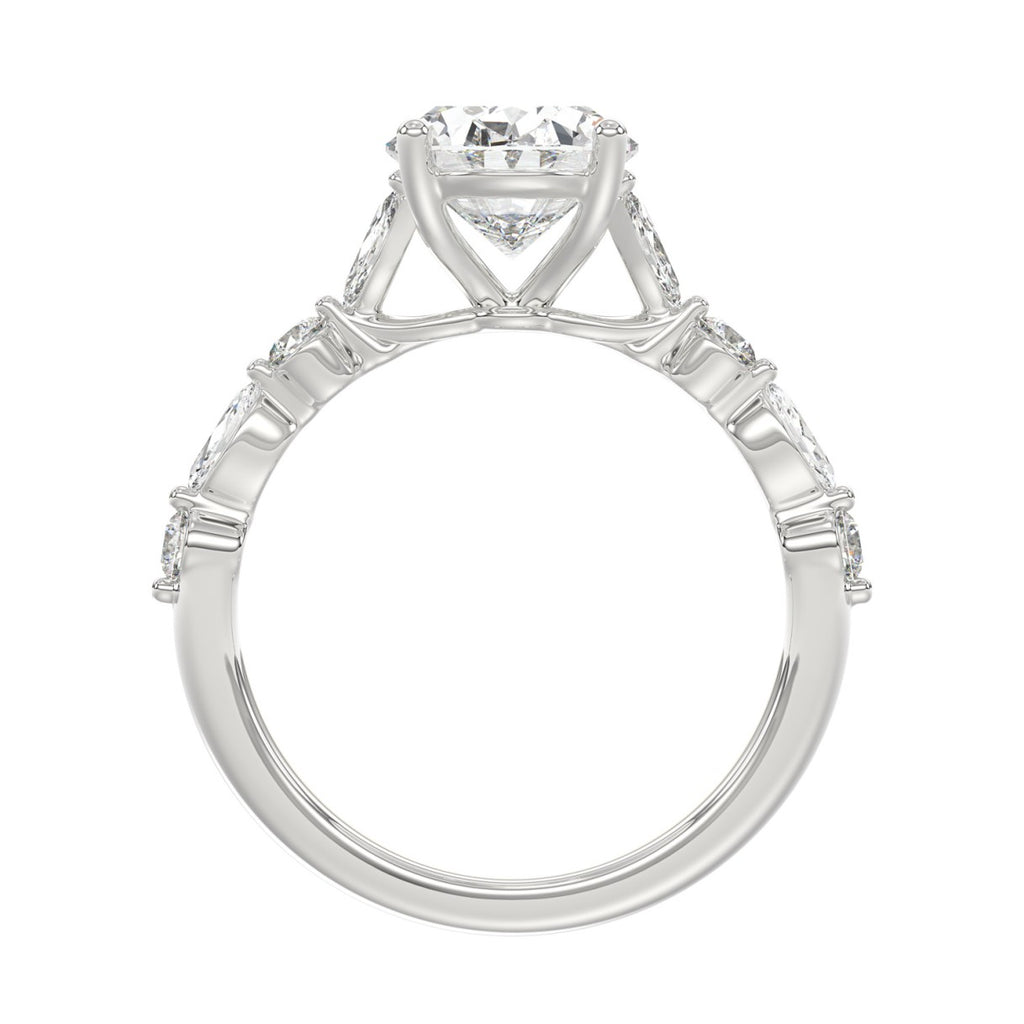 14K White Gold Oval Diamond Fancy Engagement Ring for Ladies 2 1/2CT with Marquise &amp; Round Diamond 2.00CT Oval Center stone (Color F-G -Clarity VS1/VS2)