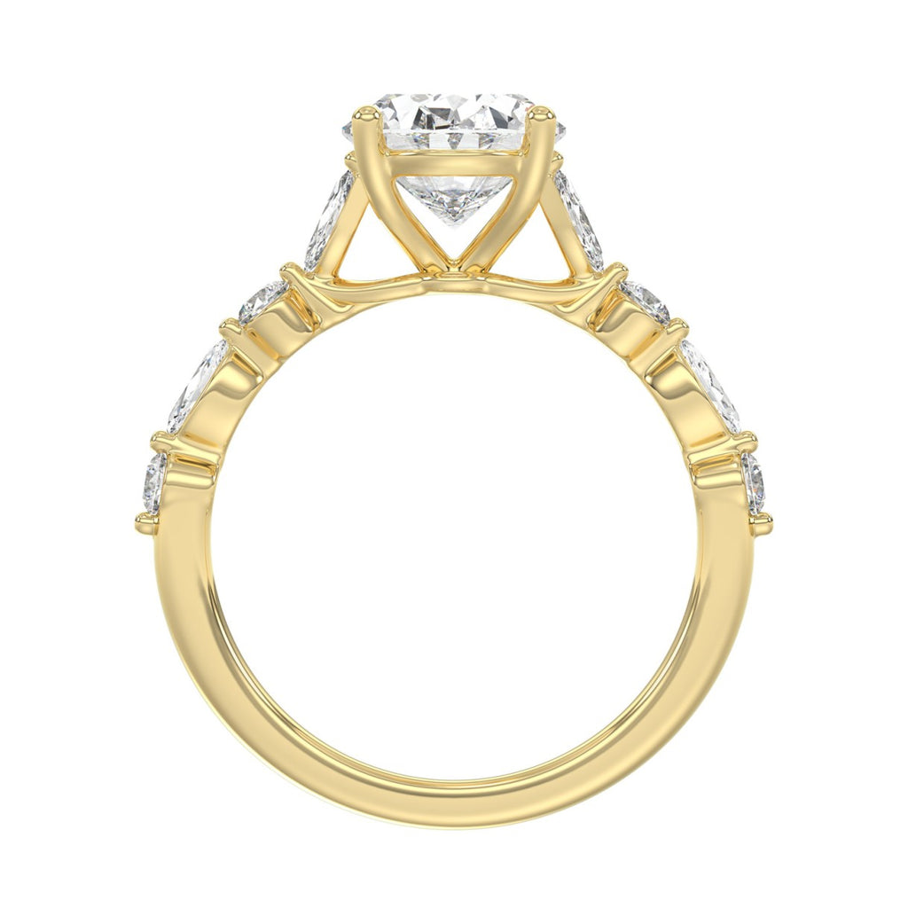 14K Yellow Gold Oval Diamond Fancy Engagement Ring for Ladies 2 1/2CT with Marquise &amp; Round Diamond 2.00CT Oval Center stone (Color F-G -Clarity VS1/VS2)