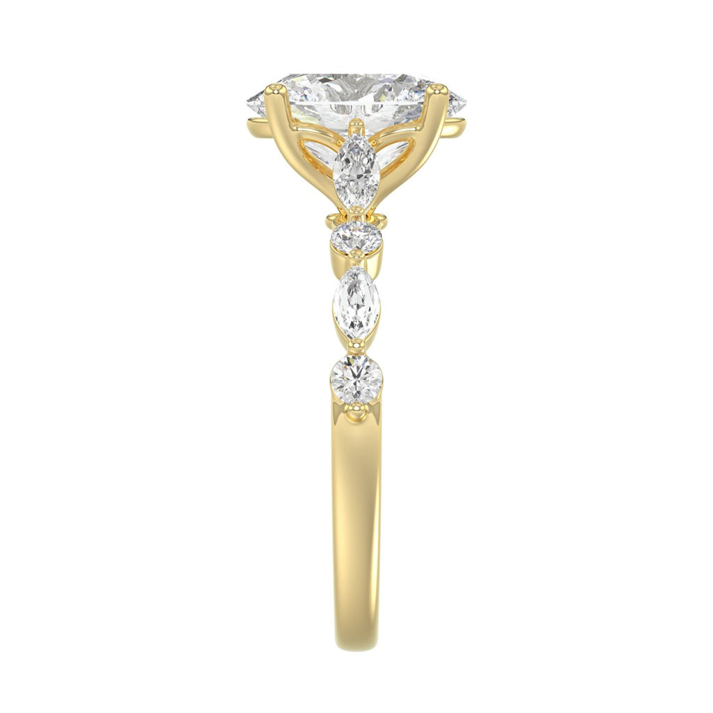 14K Yellow Gold Oval Diamond Fancy Engagement Ring for Ladies 2 1/2CT with Marquise &amp; Round Diamond 2.00CT Oval Center stone (Color F-G -Clarity VS1/VS2)