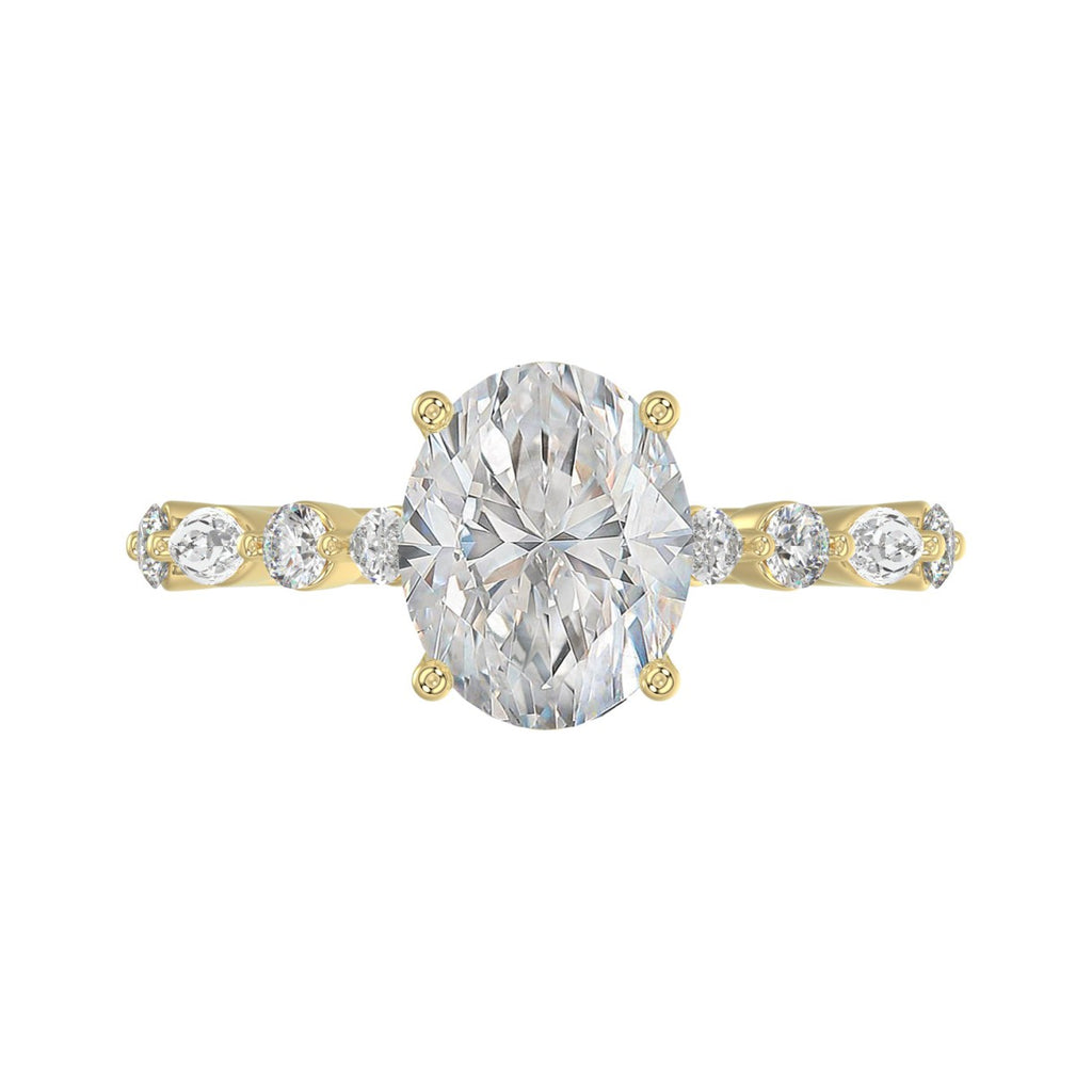 14K Yellow Gold Oval Diamond Fancy Engagement Ring for Ladies 2 1/2CT with Marquise &amp; Round Diamond 2.00CT Oval Center stone (Color F-G -Clarity VS1/VS2)