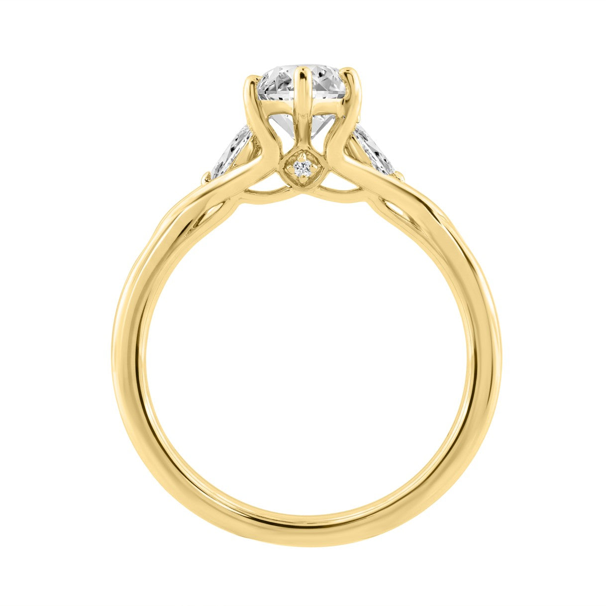 14K Yellow Gold 2 1/6Ct Marquise And Round Three Stone Ladies Engagement Ring With Marquise 2Ct Center Stone (Color F-G Clarity Vs1/Vs2)
