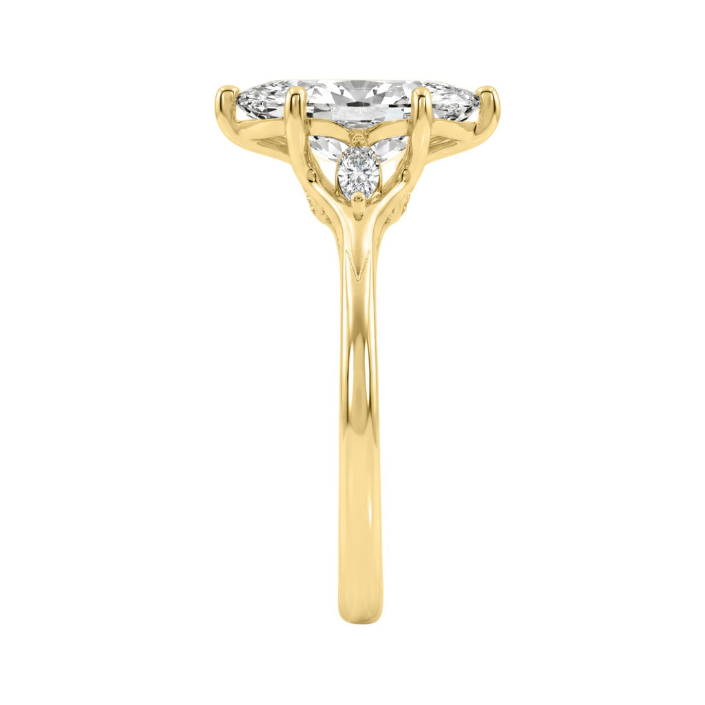 14K Yellow Gold 2 1/6Ct Marquise And Round Three Stone Ladies Engagement Ring With Marquise 2Ct Center Stone (Color F-G Clarity Vs1/Vs2)