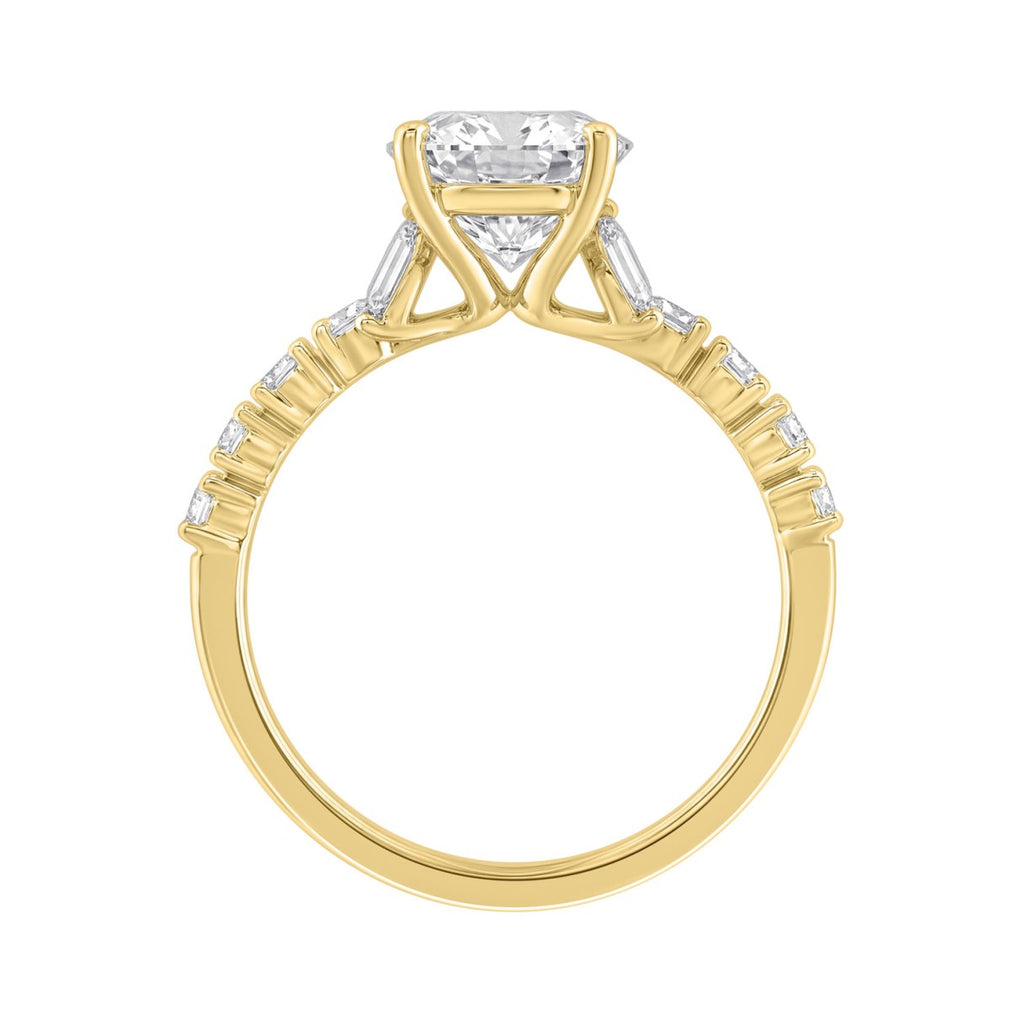 Elegant 14K Yellow Gold Multi Shape Diamond Ladies Ring 2 3/4Ct Oval Marquise Round Bridal Engagement Ring 2Ct Oval Center Stone (Color F-G -Clarity Vs1/Vs2)
