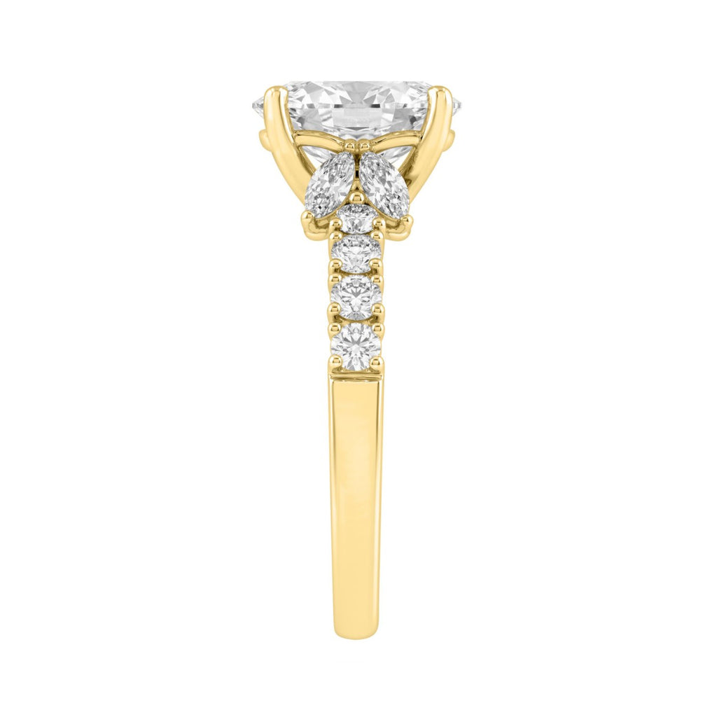 Elegant 14K Yellow Gold Multi Shape Diamond Ladies Ring 2 3/4Ct Oval Marquise Round Bridal Engagement Ring 2Ct Oval Center Stone (Color F-G -Clarity Vs1/Vs2)