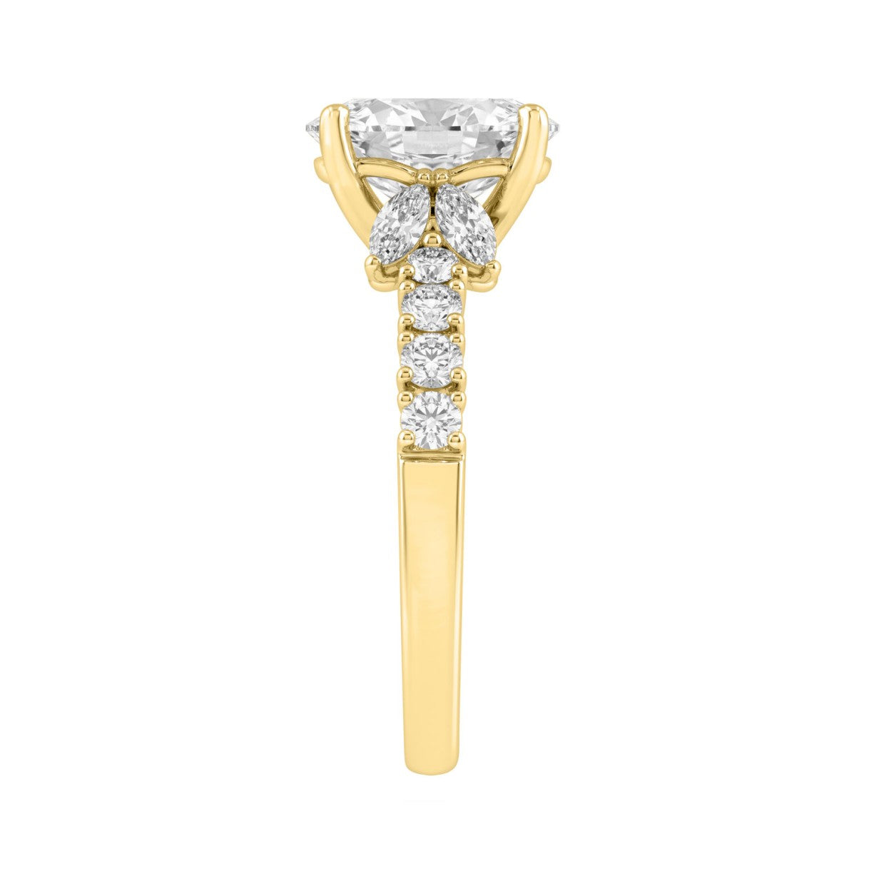 Elegant 14K Yellow Gold Multi Shape Diamond Ladies Ring 2 3/4Ct Oval Marquise Round Bridal Engagement Ring 2Ct Oval Center Stone (Color F-G -Clarity Vs1/Vs2)