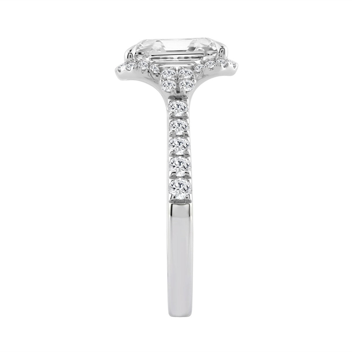 Elegance Ladies 14K White Gold 3 1/2CT Round Lab Grown Diamond Bridal Ring & Emerald Cut Halo Engagement Ring for Women (3.00CT Emerald Center stone (Color F-G -Clarity VS1/VS2))