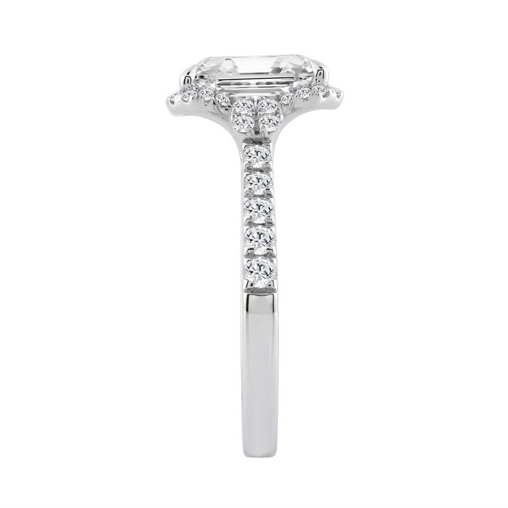 Elegance Ladies 14K White Gold 3 1/2CT Round Lab Grown Diamond Bridal Ring & Emerald Cut Halo Engagement Ring for Women (3.00CT Emerald Center stone (Color F-G -Clarity VS1/VS2))