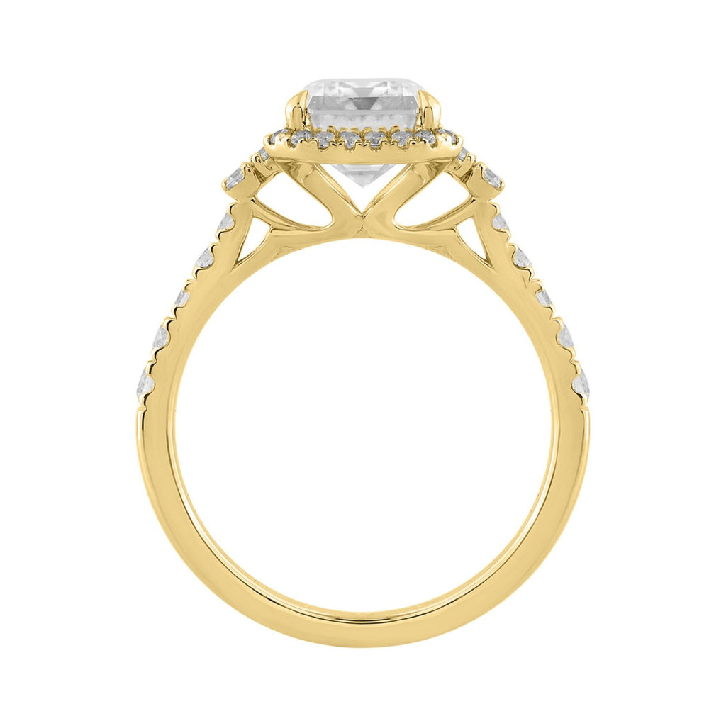 14K Yellow Gold 3 1/2Ct Emerald & Round Lab-Grown Diamond Halo Bridal Ring For Women Luxury Engagement Ring 3Ct Emerald Center Stone (Color F-G -Clarity Vs1/Vs2)