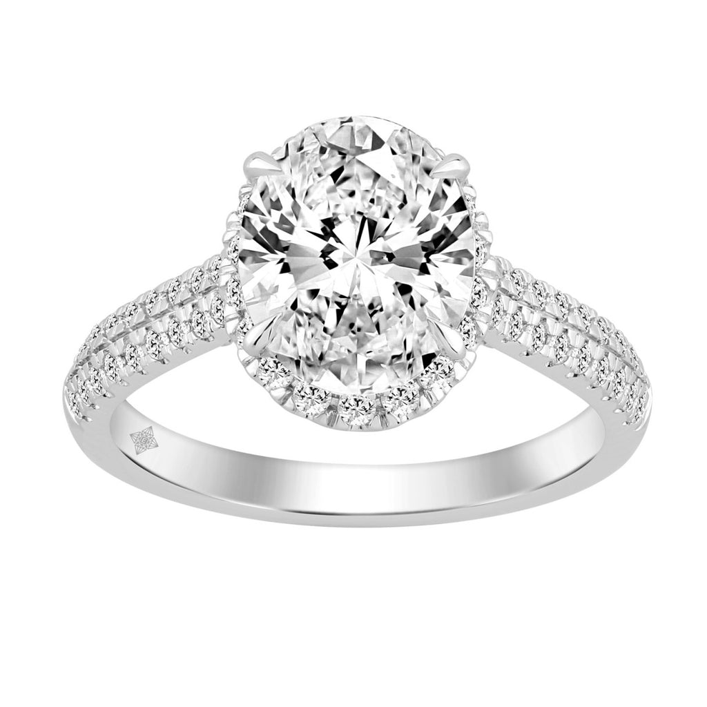 Luxury 14K White Gold 3 1/2Ct Round & Oval Lab-Grown Diamond Halo Ring Elegant Bridal Engagement Ring For Women 3Ct Oval Center Stone (Color F-G -Clarity Vs1/Vs2)