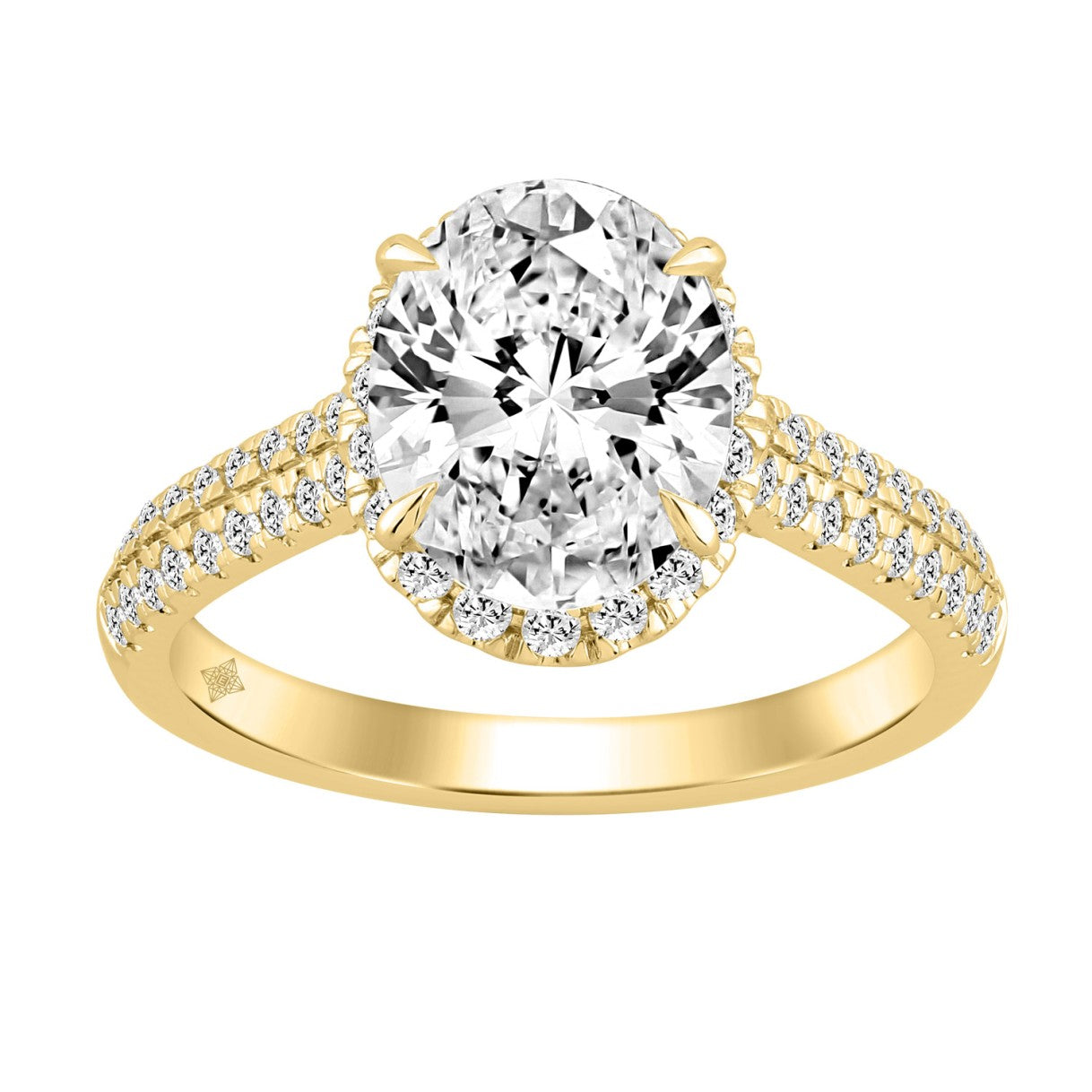 Luxury 14K Yellow Gold 3 1/2Ct Round & Oval Lab-Grown Diamond Halo Ring Elegant Bridal Engagement Ring For Women 3Ct Oval Center Stone (Color F-G -Clarity Vs1/Vs2)