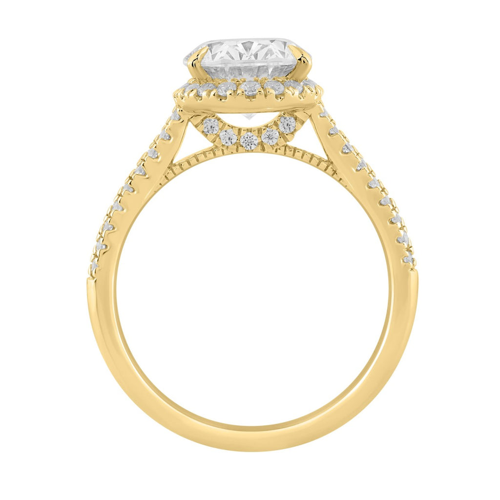 Luxury 14K Yellow Gold 3 1/2Ct Round & Oval Lab-Grown Diamond Halo Ring Elegant Bridal Engagement Ring For Women 3Ct Oval Center Stone (Color F-G -Clarity Vs1/Vs2)
