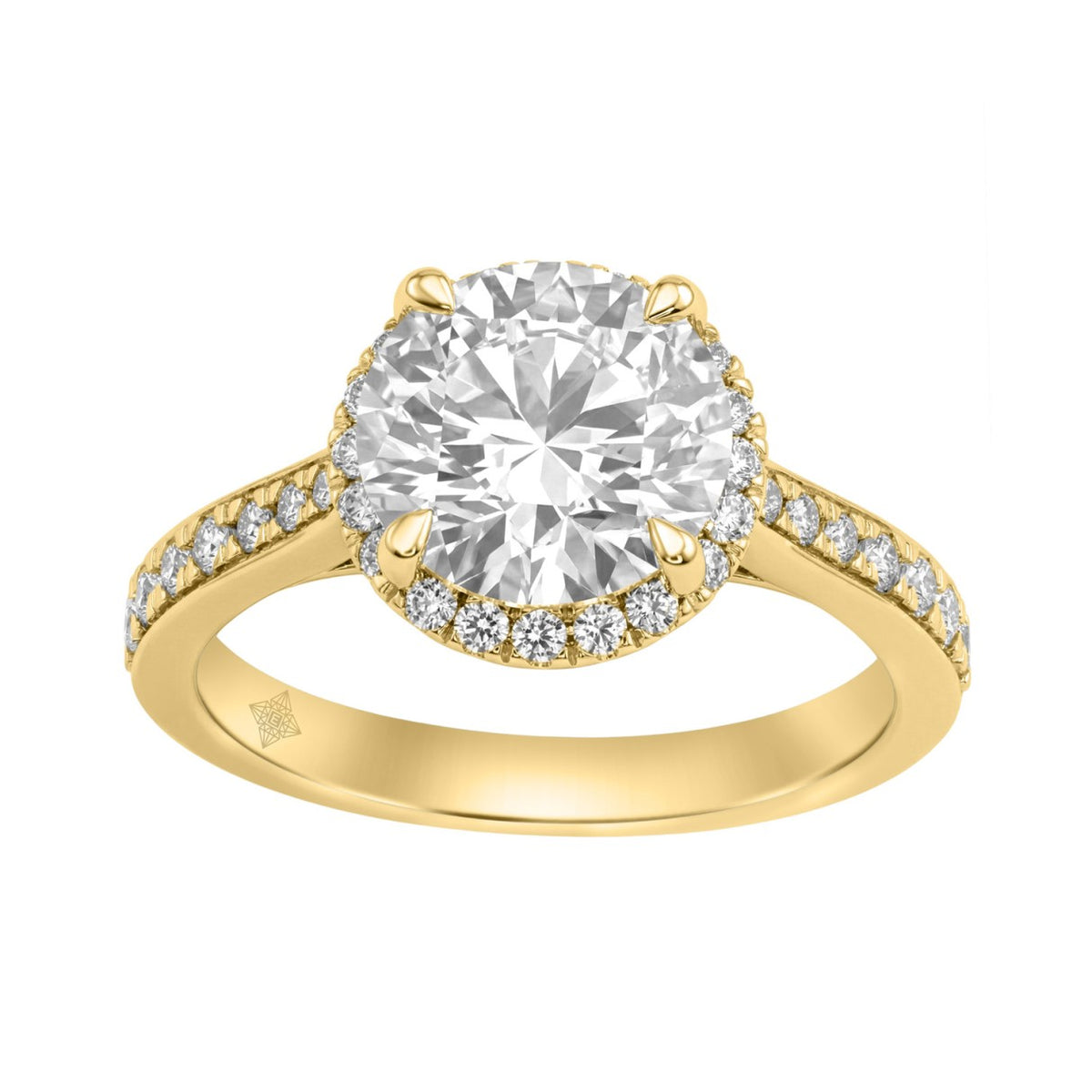 14K Yellow Gold 3 1/2Ct Round Brilliant Diamond Hidden Halo Engagement Ring Fashion Bridal Ring For Women 3Ct Round Center Stone (Color F-G -Clarity Vs1/Vs2)