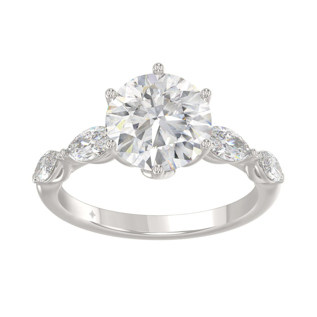 Luxury 14K White Gold  Bridal Ring for Ladies 3 3/4CT Round &amp; Marquise Cut Diamonds 3.00CT Round Center stone (Color F-G -Clarity VS1/VS2)
