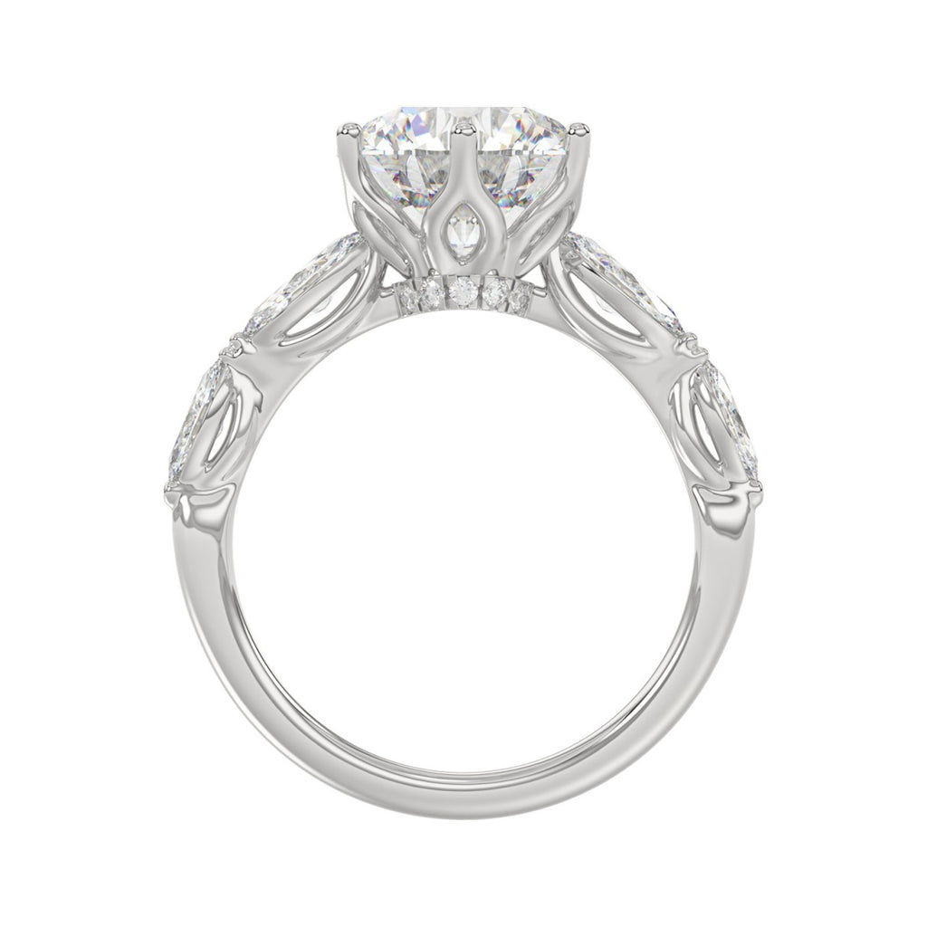 Luxury 14K White Gold  Bridal Ring for Ladies 3 3/4CT Round &amp; Marquise Cut Diamonds 3.00CT Round Center stone (Color F-G -Clarity VS1/VS2)
