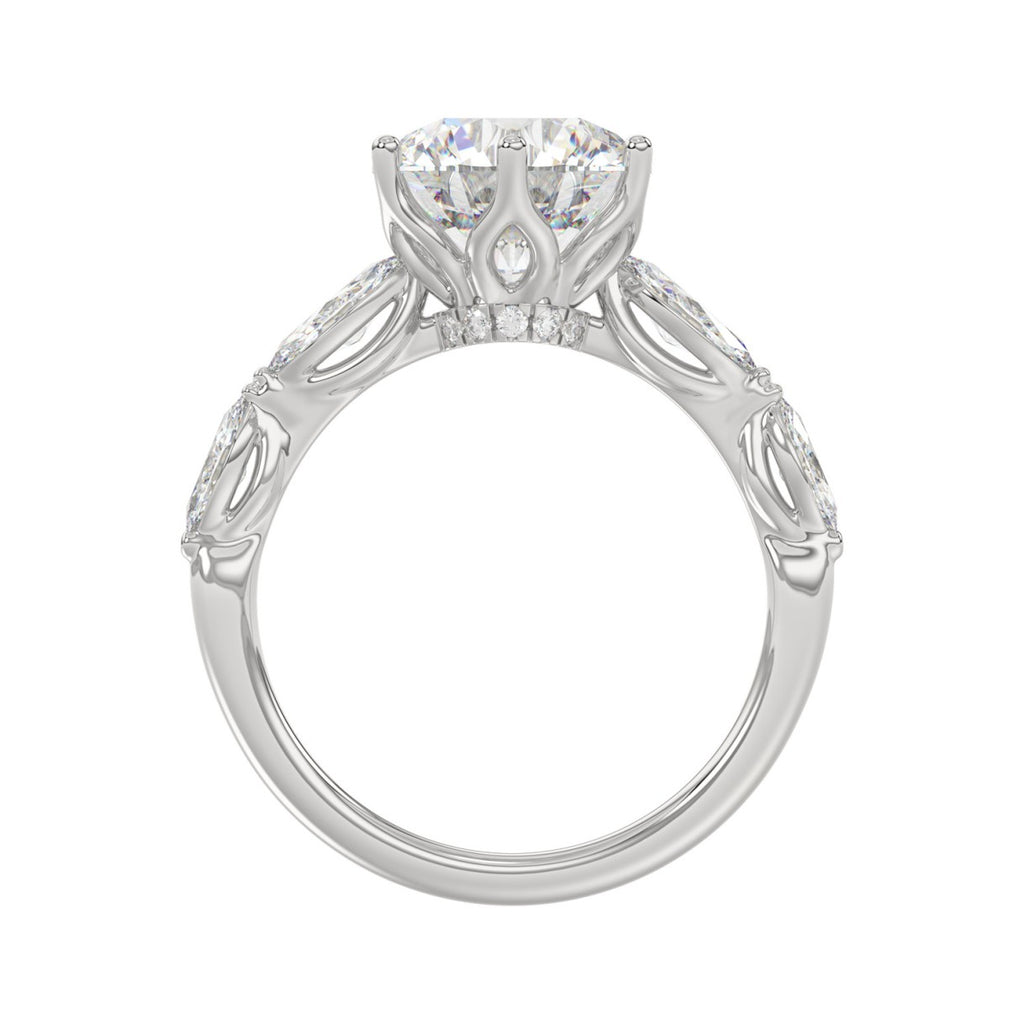 Luxury 14K White Gold  Bridal Ring for Ladies 3 3/4CT Round &amp; Marquise Cut Diamonds 3.00CT Round Center stone (Color F-G -Clarity VS1/VS2)