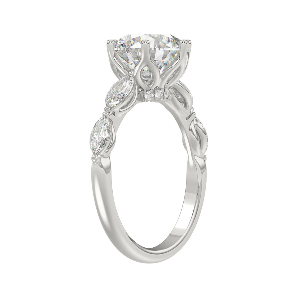 Luxury 14K White Gold  Bridal Ring for Ladies 3 3/4CT Round &amp; Marquise Cut Diamonds 3.00CT Round Center stone (Color F-G -Clarity VS1/VS2)