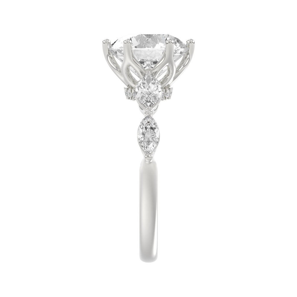 Luxury 14K White Gold  Bridal Ring for Ladies 3 3/4CT Round &amp; Marquise Cut Diamonds 3.00CT Round Center stone (Color F-G -Clarity VS1/VS2)