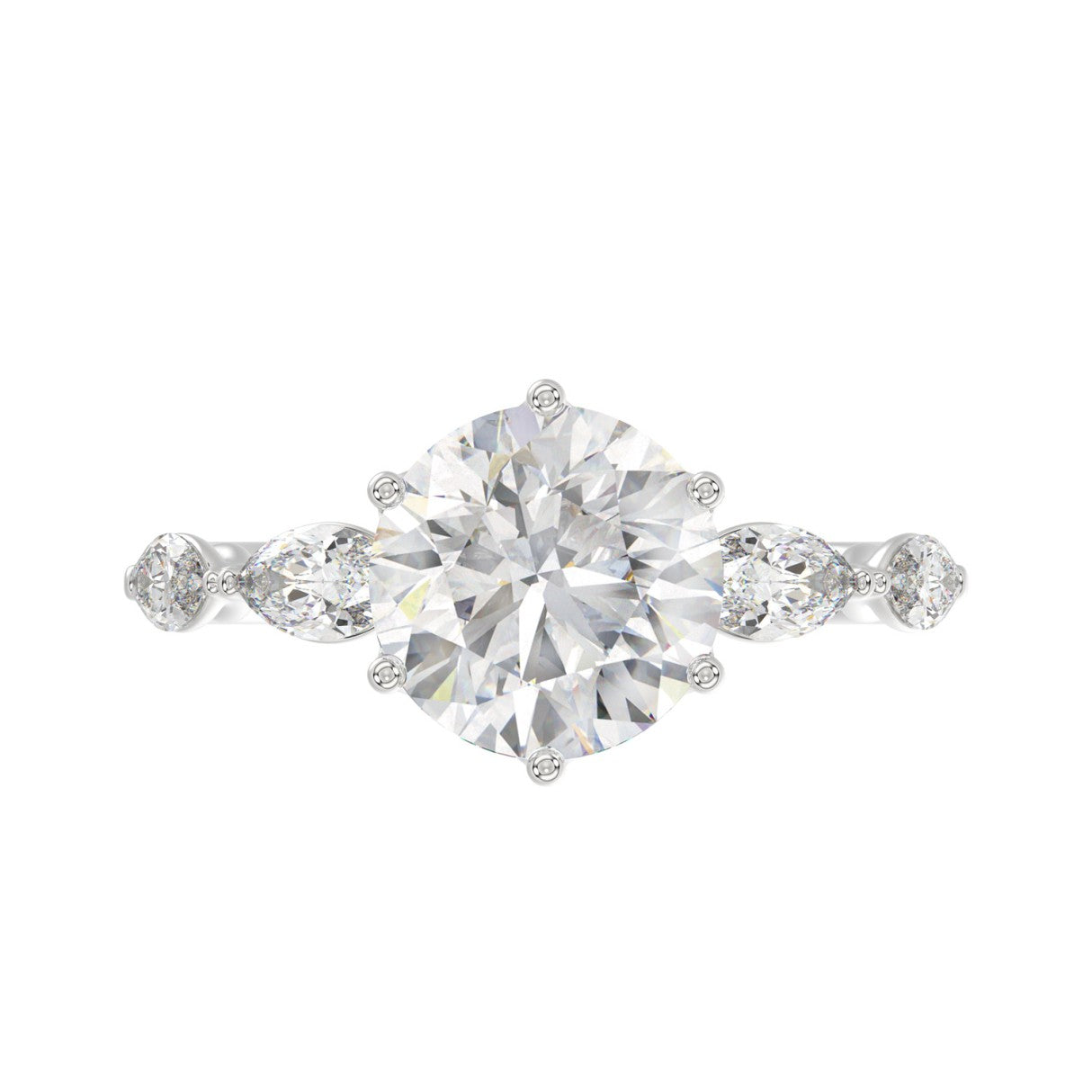 Luxury 14K White Gold  Bridal Ring for Ladies 3 3/4CT Round &amp; Marquise Cut Diamonds 3.00CT Round Center stone (Color F-G -Clarity VS1/VS2)