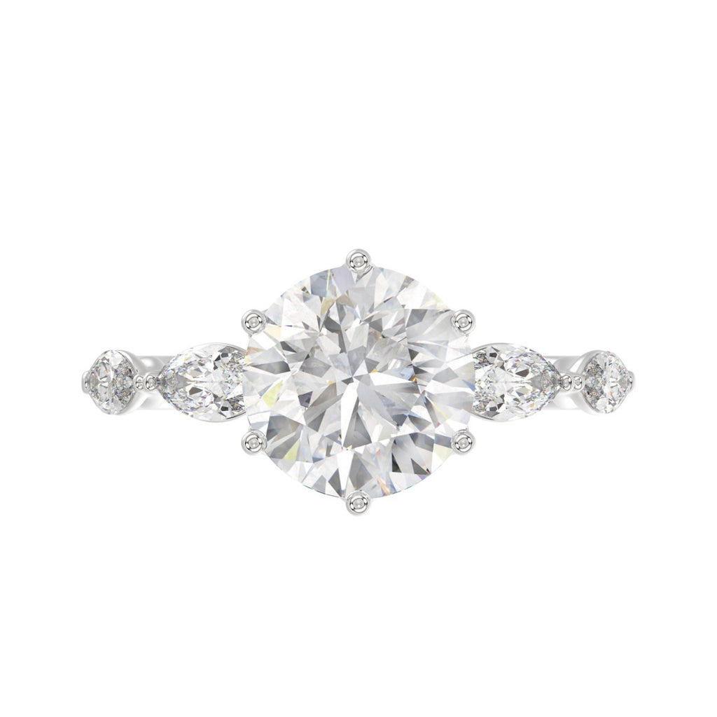 Luxury 14K White Gold  Bridal Ring for Ladies 3 3/4CT Round &amp; Marquise Cut Diamonds 3.00CT Round Center stone (Color F-G -Clarity VS1/VS2)
