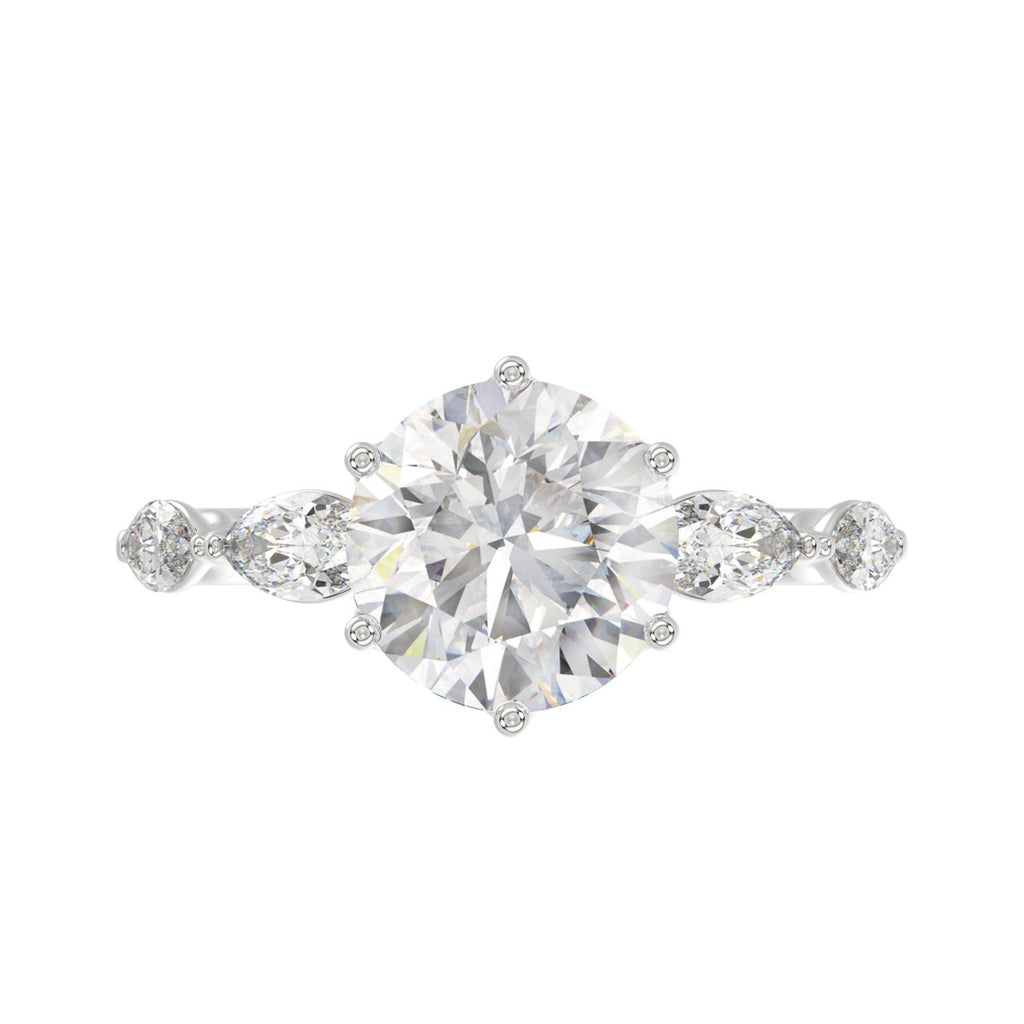 Luxury 14K White Gold  Bridal Ring for Ladies 3 3/4CT Round &amp; Marquise Cut Diamonds 3.00CT Round Center stone (Color F-G -Clarity VS1/VS2)