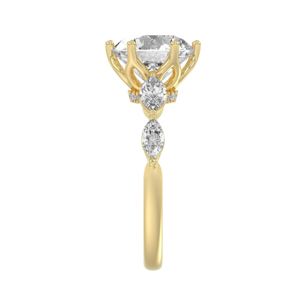 Luxury 14K Yellow Gold  Bridal Ring for Ladies 3 3/4CT Round &amp; Marquise Cut Diamonds 3.00CT Round Center stone (Color F-G -Clarity VS1/VS2)