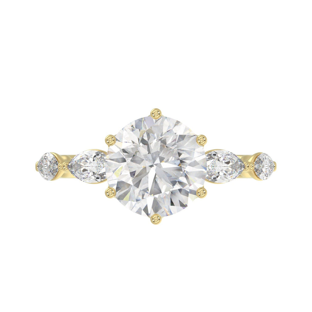 Luxury 14K Yellow Gold  Bridal Ring for Ladies 3 3/4CT Round &amp; Marquise Cut Diamonds 3.00CT Round Center stone (Color F-G -Clarity VS1/VS2)