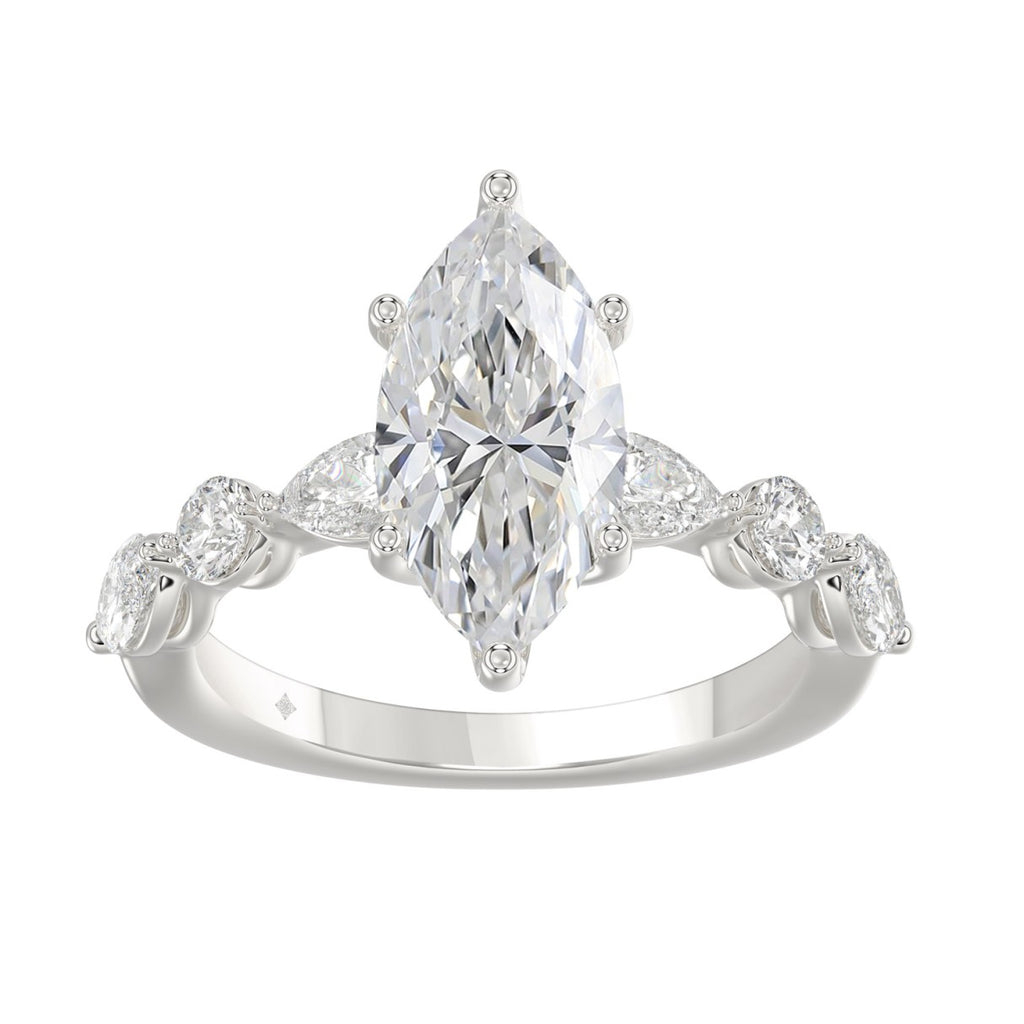 14K White Gold  Bridal Fashion Ring for Ladies 4CT Round &amp; Marquise&amp; Pear Cut Diamonds 3.00CT Marquise Center stone (Color F-G -Clarity VS1/VS2)