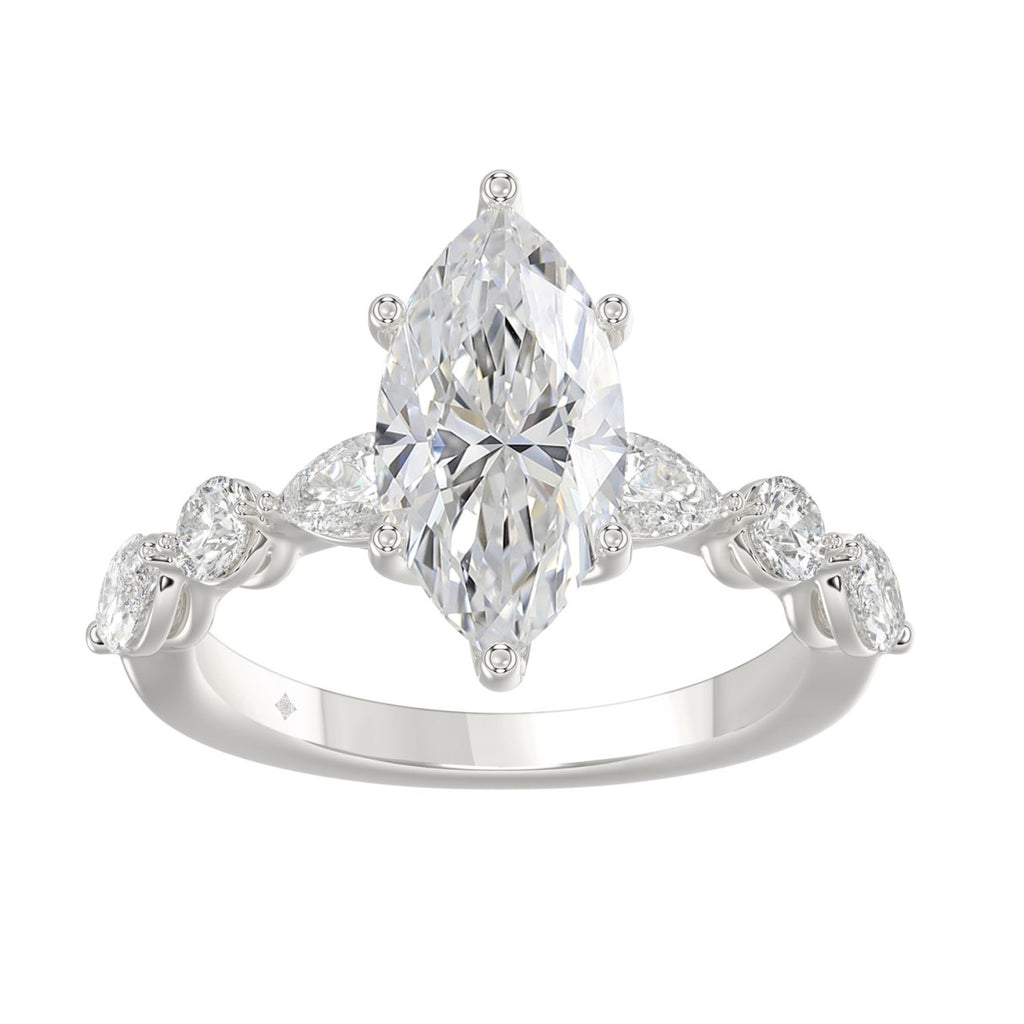 14K White Gold  Bridal Fashion Ring for Ladies 4CT Round &amp; Marquise&amp; Pear Cut Diamonds 3.00CT Marquise Center stone (Color F-G -Clarity VS1/VS2)