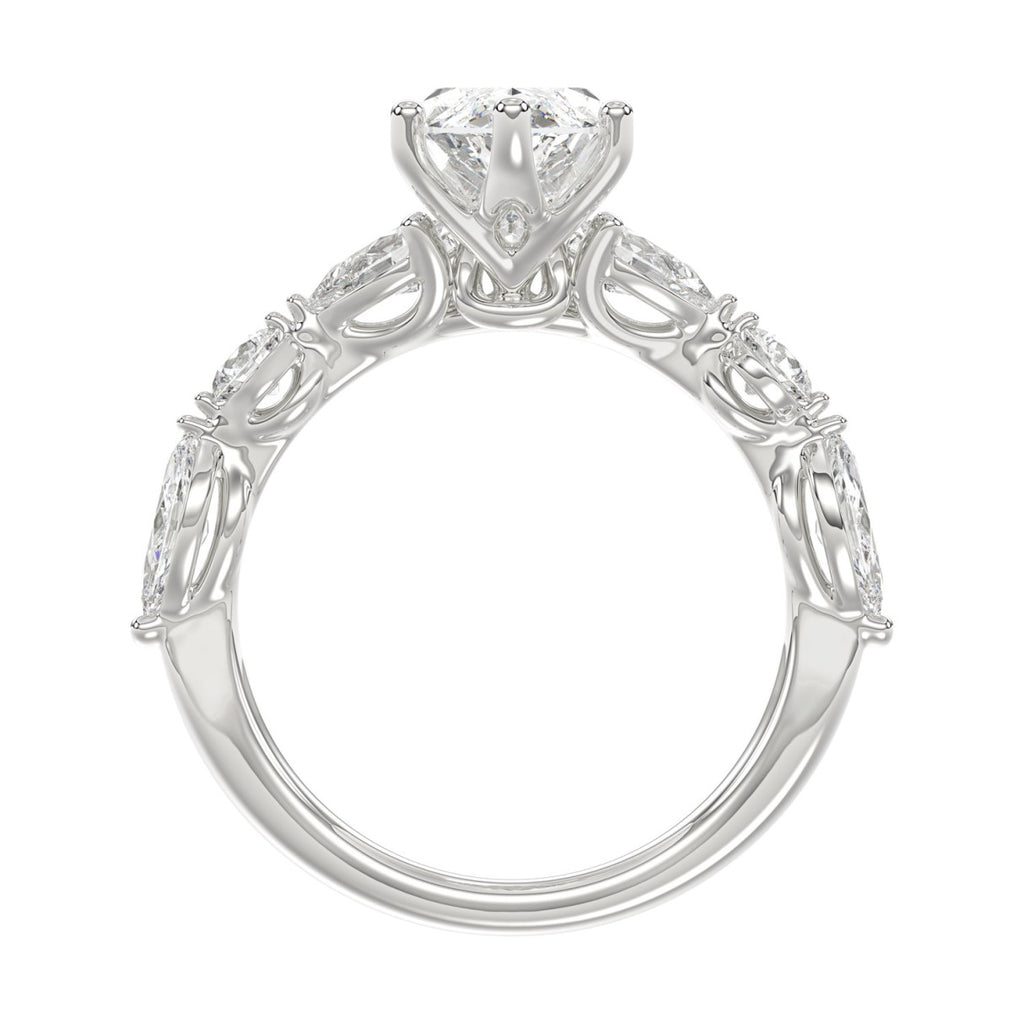 14K White Gold  Bridal Fashion Ring for Ladies 4CT Round &amp; Marquise&amp; Pear Cut Diamonds 3.00CT Marquise Center stone (Color F-G -Clarity VS1/VS2)