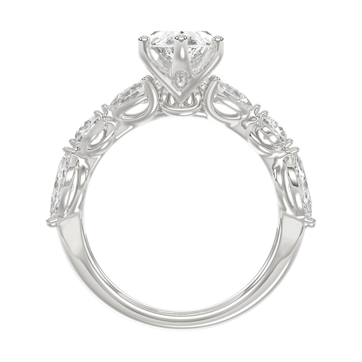 14K White Gold  Bridal Fashion Ring for Ladies 4CT Round &amp; Marquise&amp; Pear Cut Diamonds 3.00CT Marquise Center stone (Color F-G -Clarity VS1/VS2)