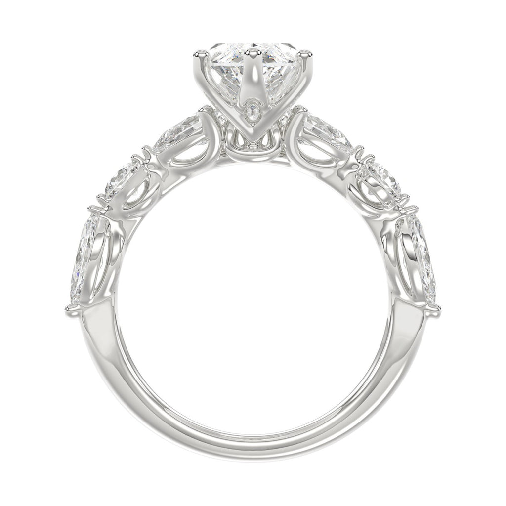 14K White Gold  Bridal Fashion Ring for Ladies 4CT Round &amp; Marquise&amp; Pear Cut Diamonds 3.00CT Marquise Center stone (Color F-G -Clarity VS1/VS2)