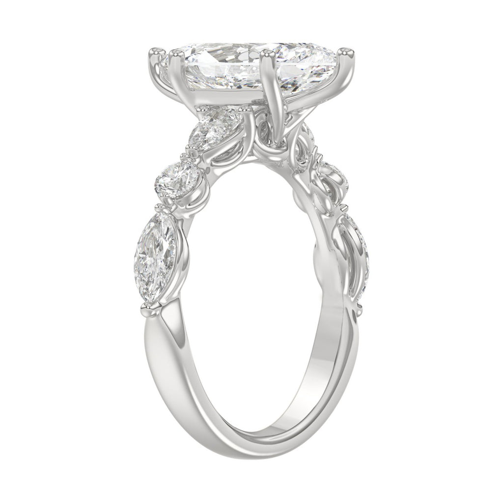14K White Gold  Bridal Fashion Ring for Ladies 4CT Round &amp; Marquise&amp; Pear Cut Diamonds 3.00CT Marquise Center stone (Color F-G -Clarity VS1/VS2)