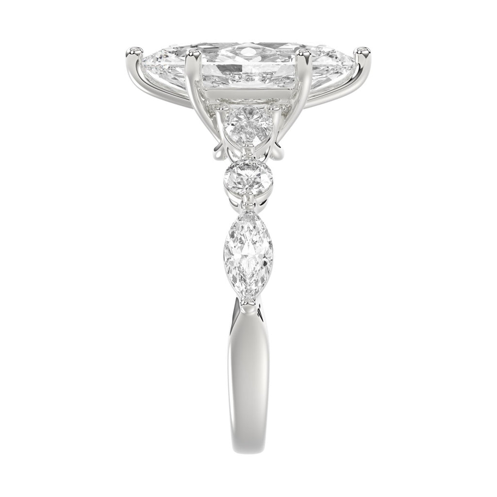 14K White Gold  Bridal Fashion Ring for Ladies 4CT Round &amp; Marquise&amp; Pear Cut Diamonds 3.00CT Marquise Center stone (Color F-G -Clarity VS1/VS2)