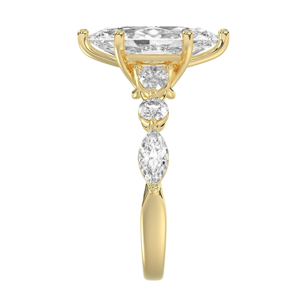 14K Yellow Gold  Bridal Fashion Ring for Ladies 4CT Round &amp; Marquise&amp; Pear Cut Diamonds 3.00CT Marquise Center stone (Color F-G -Clarity VS1/VS2)