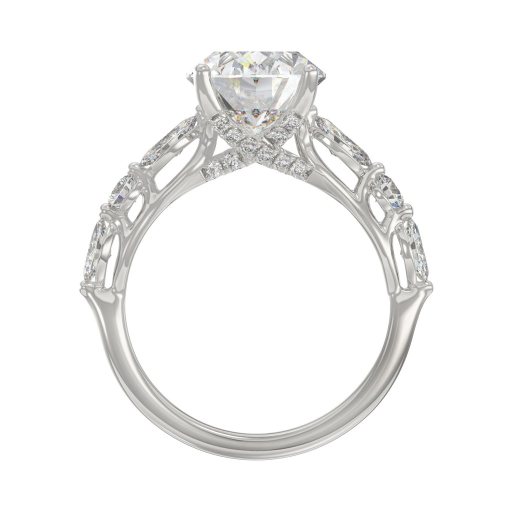 Elegant 14K White Gold  Bridal Fancy Ring for Ladies 3 3/4CT Round &amp; Marquise&amp; Oval Cut Diamonds 3.00CT Center stone (Color F-G -Clarity VS1/VS2)
