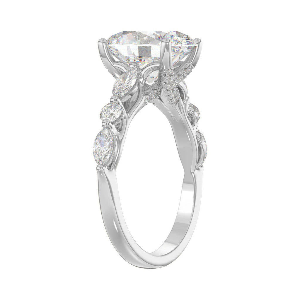 Elegant 14K White Gold  Bridal Fancy Ring for Ladies 3 3/4CT Round &amp; Marquise&amp; Oval Cut Diamonds 3.00CT Center stone (Color F-G -Clarity VS1/VS2)