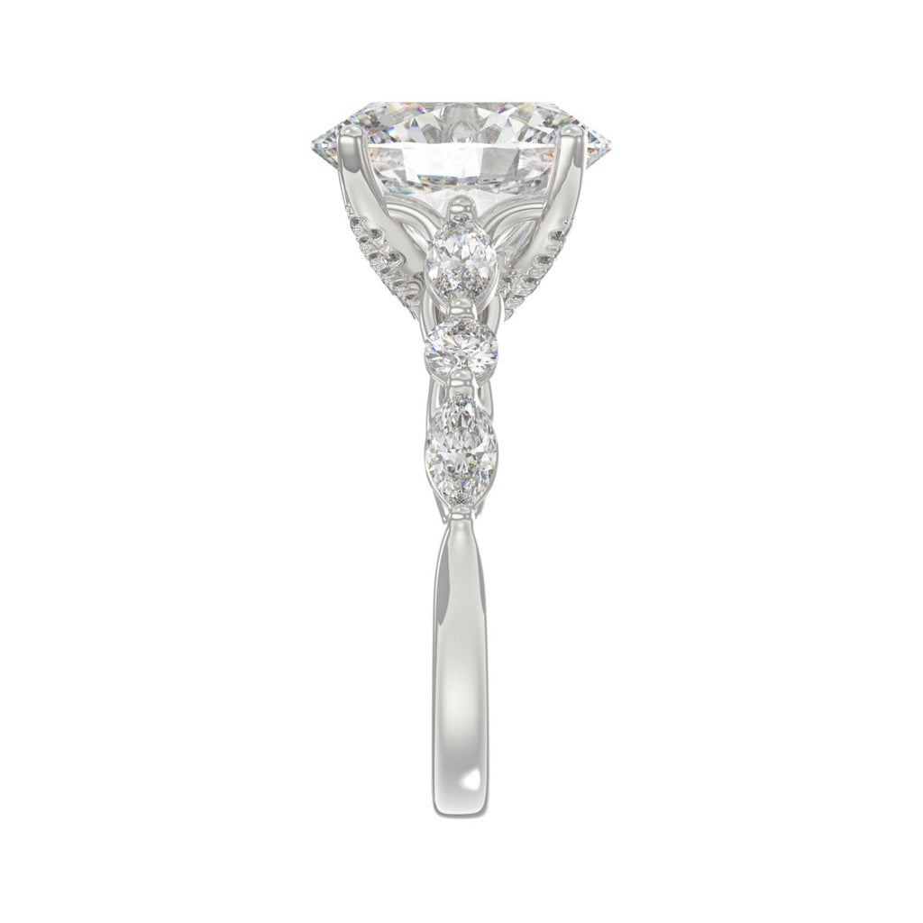 Elegant 14K White Gold  Bridal Fancy Ring for Ladies 3 3/4CT Round &amp; Marquise&amp; Oval Cut Diamonds 3.00CT Center stone (Color F-G -Clarity VS1/VS2)