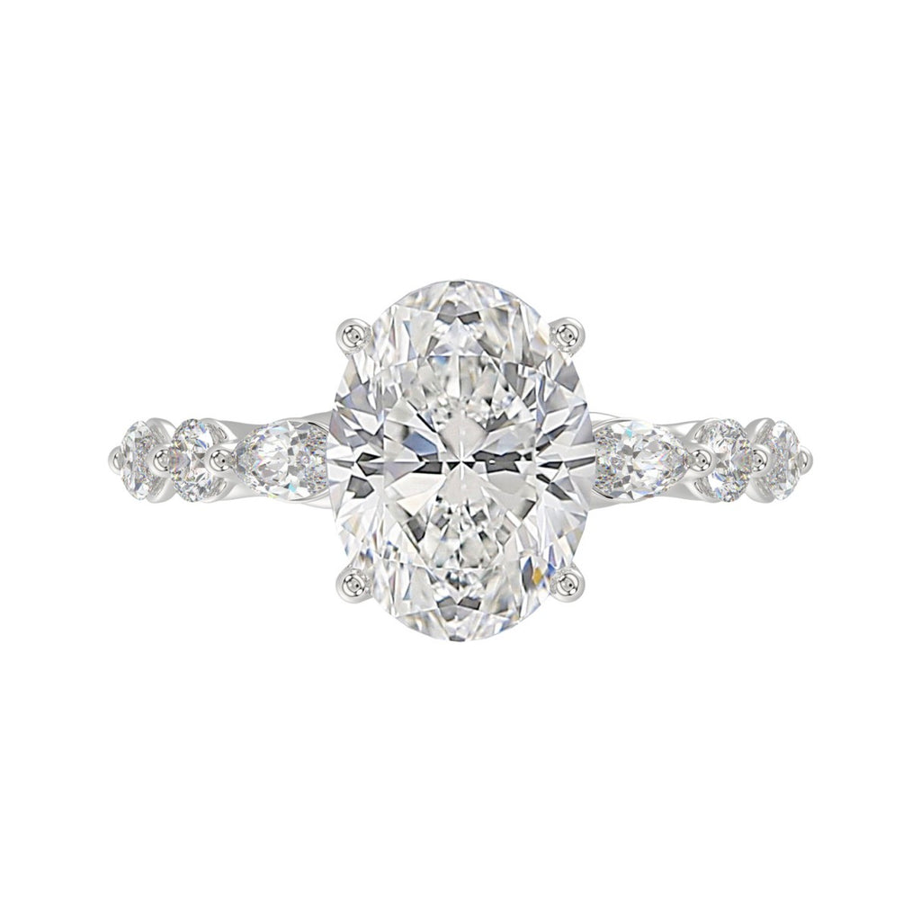 Elegant 14K White Gold  Bridal Fancy Ring for Ladies 3 3/4CT Round &amp; Marquise&amp; Oval Cut Diamonds 3.00CT Center stone (Color F-G -Clarity VS1/VS2)