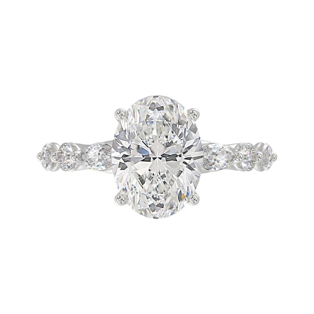Elegant 14K White Gold  Bridal Fancy Ring for Ladies 3 3/4CT Round &amp; Marquise&amp; Oval Cut Diamonds 3.00CT Center stone (Color F-G -Clarity VS1/VS2)